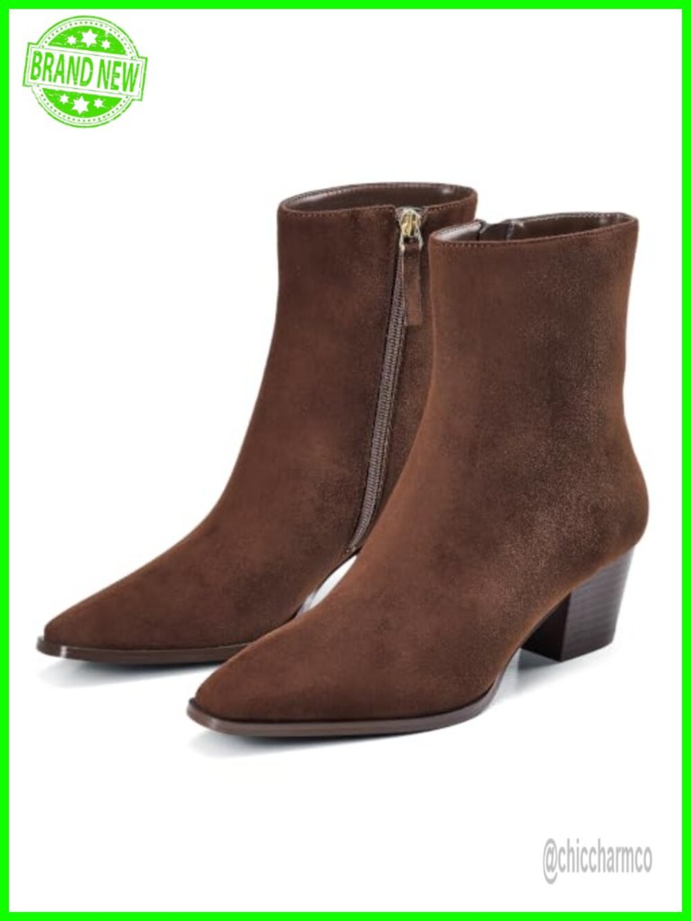 Women's Pointed Toe Ankle Boots 2.15 Inch Chunky Stacked Heel Side Zip Booties